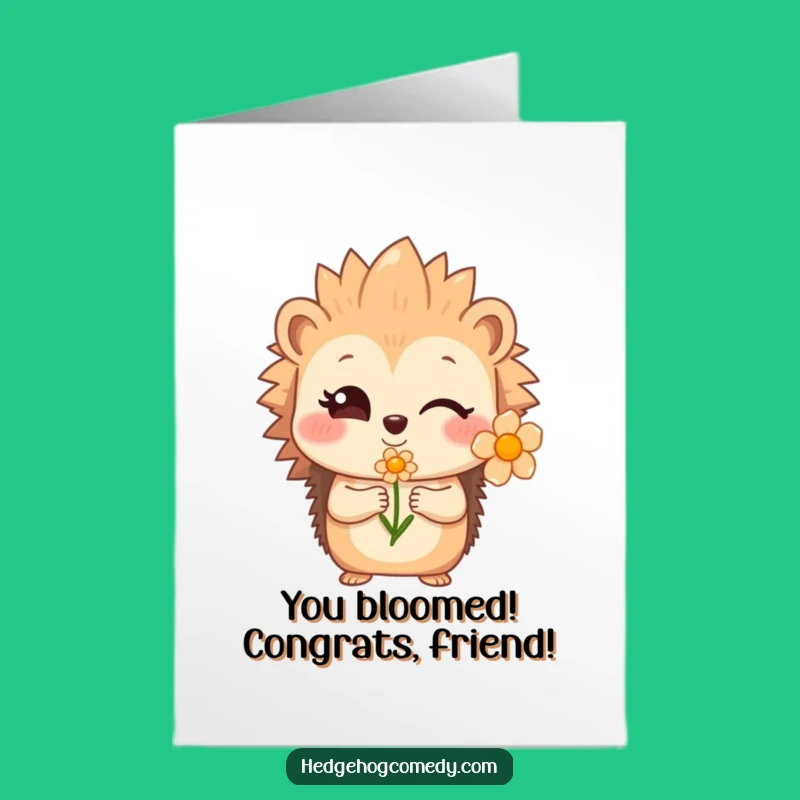 Free Printable Congrats Card: Winking Hedgehog Flower Gift Downloadable
