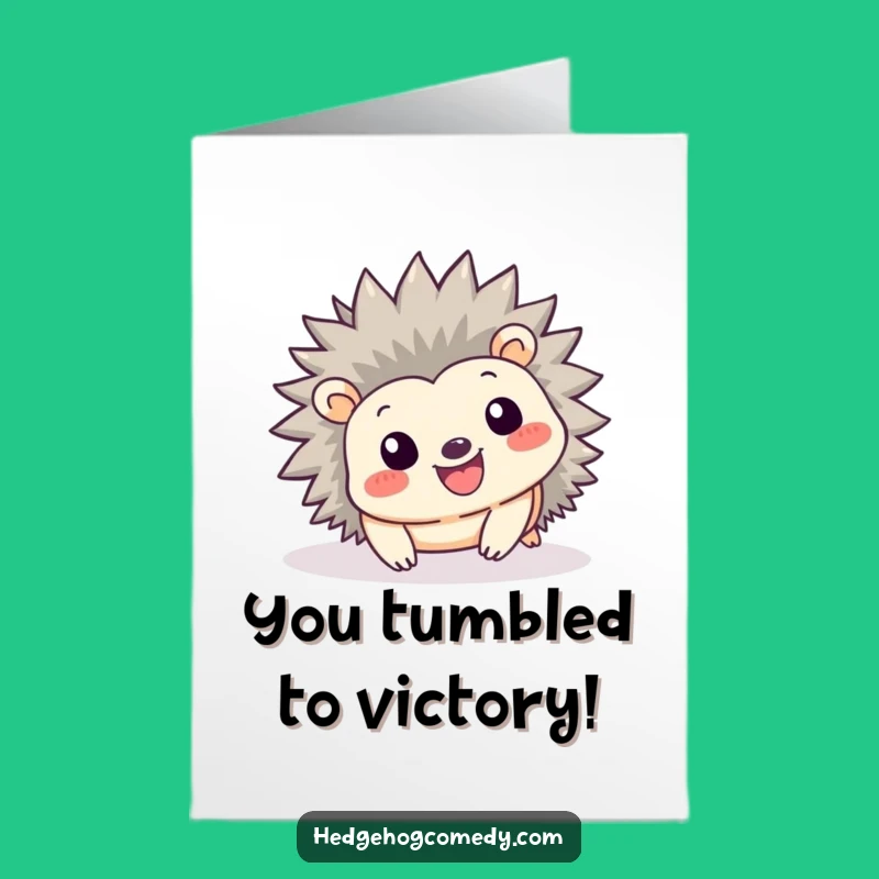 Free Printable Congrats Card: Smiling Hedgehog Tumbles Playfully, Funny Downloadable Gift