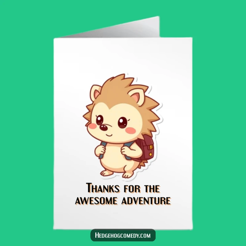 Free Printable Thank You Card: Curious Hedgehog's Backpack Gratitude Funny Downloadable Greeting
