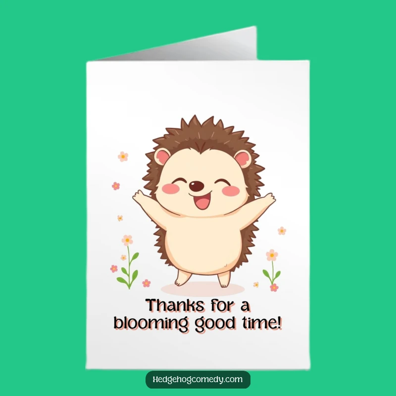 Free Printable Thank You Card: Dancing Hedgehog, Floral Gratitude, DIY Greeting