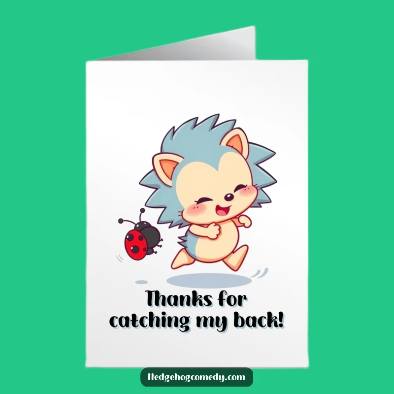 Free Printable Thank You Card: Hedgehog Chasing Ladybug Funny Gift