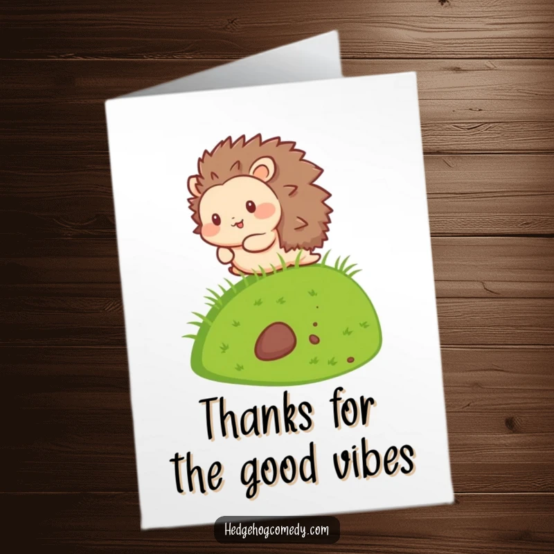 Funny Free Printable Thank You Card: A kawaii hedgehog happily rolling downhill, expressing sincere gratitude.