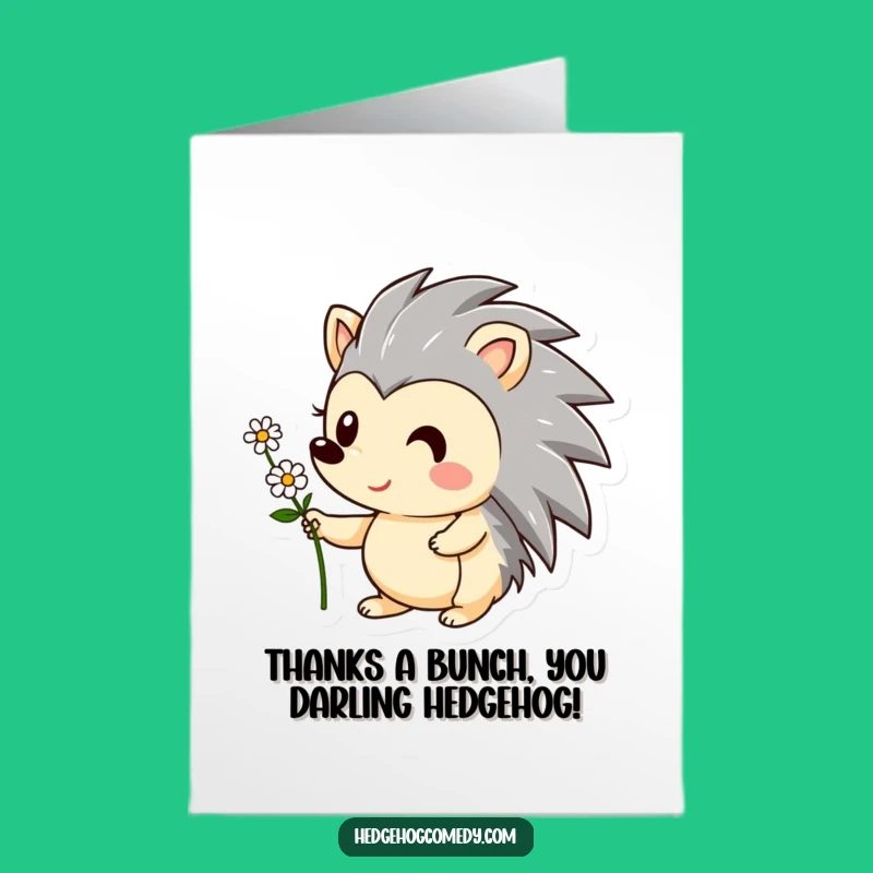 Free Printable Thank You Card: Grateful Hedgehog Flower Gift Funny Downloadable
