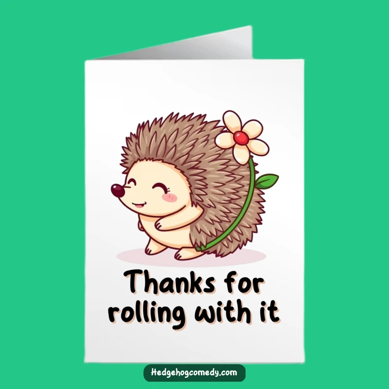 Free Printable Thank You Card: Rolling Hedgehog Flower Funny Downloadable Gift