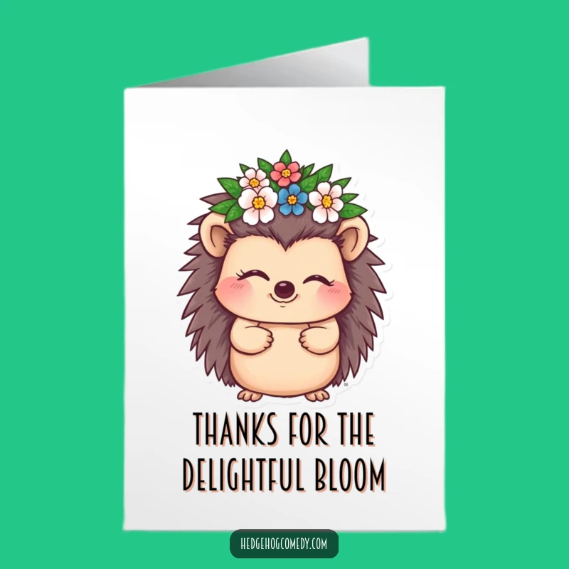 Free Printable Thank You Card Winking Hedgehog Flower Crown Downloadable Gift