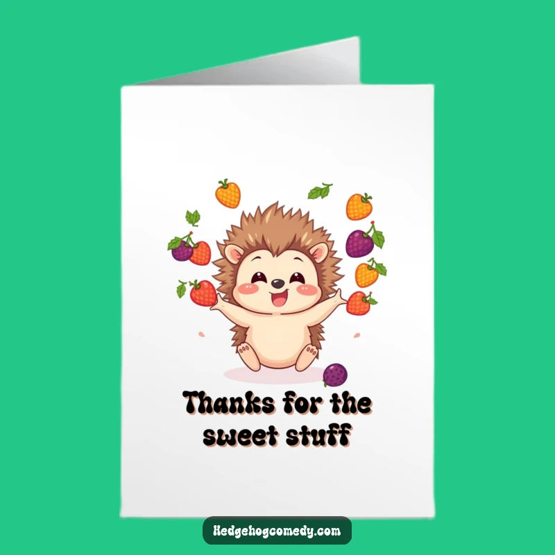 Free Printable Thank You Card Hedgehog Juggling Berries Downloadable Gift