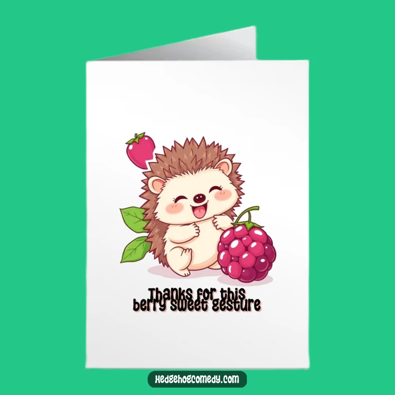 Free Printable Thank You Card: Happy Hedgehog & Berry for a Funny Downloadable Gift