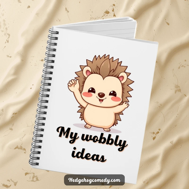Funny notebook featuring a friendly hedgehog character giving a tiny, wobbly wave, ideal for jotting down ideas.