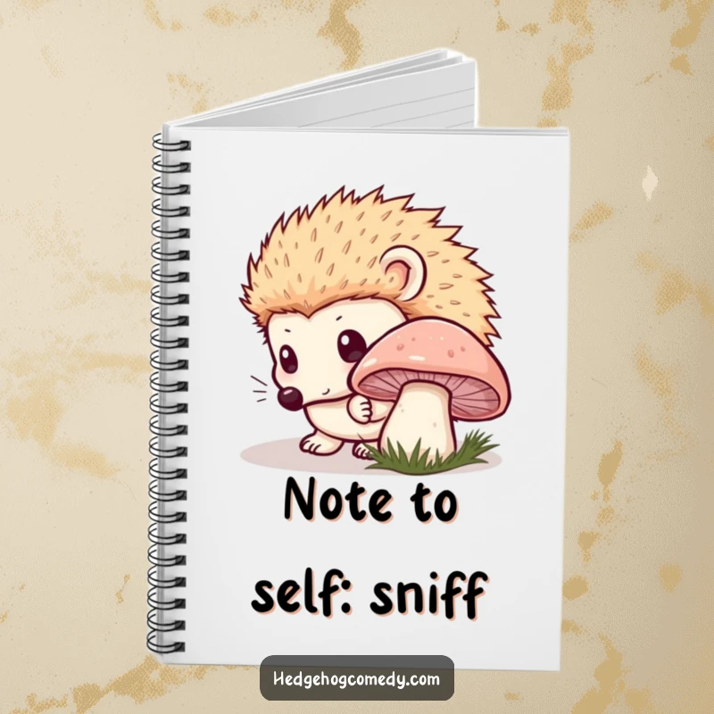 Funny Kawaii Hedgehog Notebook: Adorable curiosity sniffing a mushroom, inspiring gentle thoughts. Ideal funny gift.