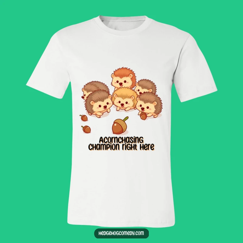 Funny Hedgehog Acorn Chase T-Shirt - Playful Woodland Critter Tee