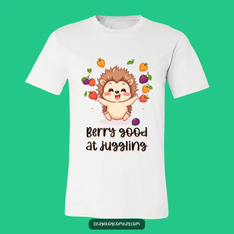 Funny Hedgehog Juggling Berries T-Shirt: Wear Your Excitement!