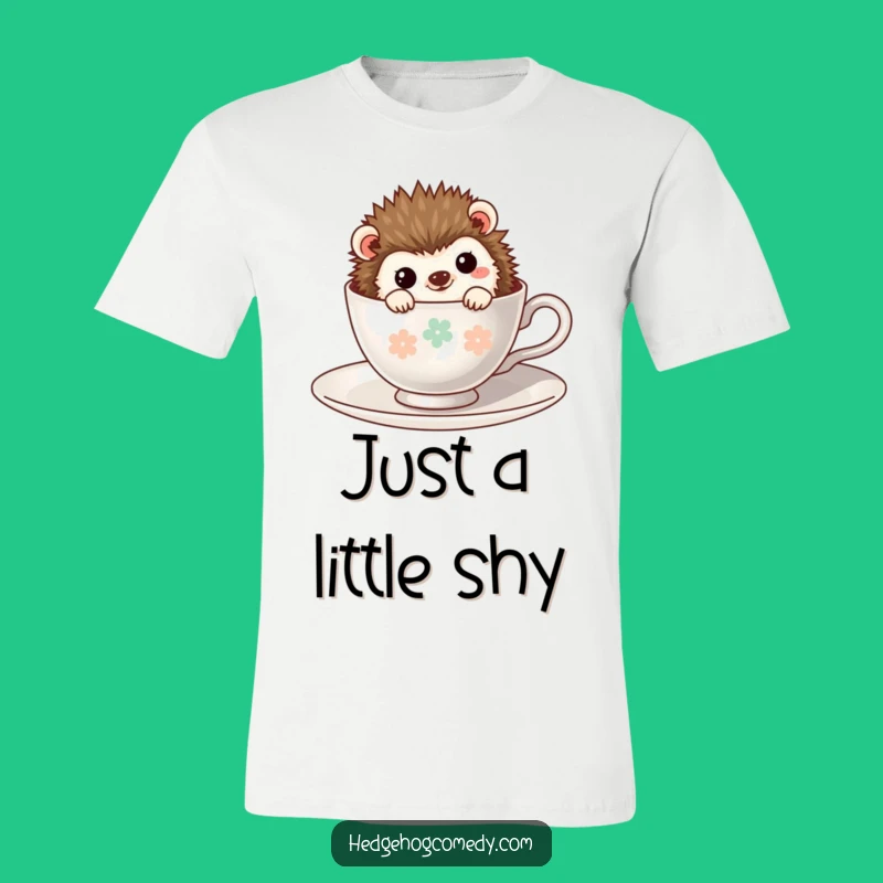 Funny Kawaii Hedgehog Tee: Playful Teacup Peek Design, Comfortable and Humorous Gift