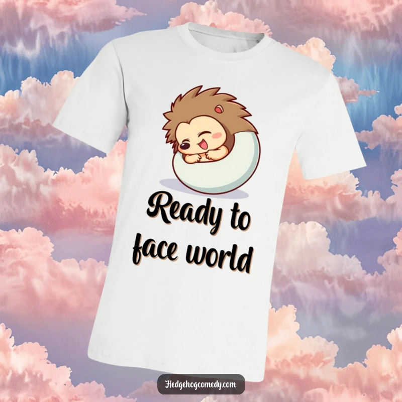 Funny Hedgehog T-Shirt depicting a character excitedly uncurling from a ball, a hilarious gift idea.