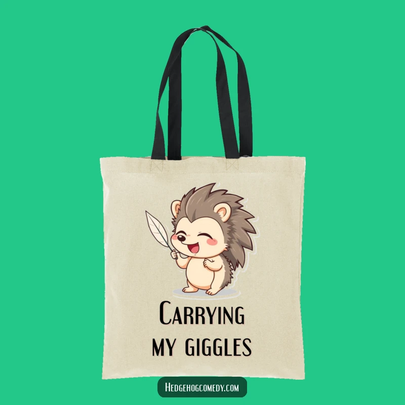 Funny Hedgehog Tote Bag: Giggling Over Feather Tickle, Adorable Accessory Gift