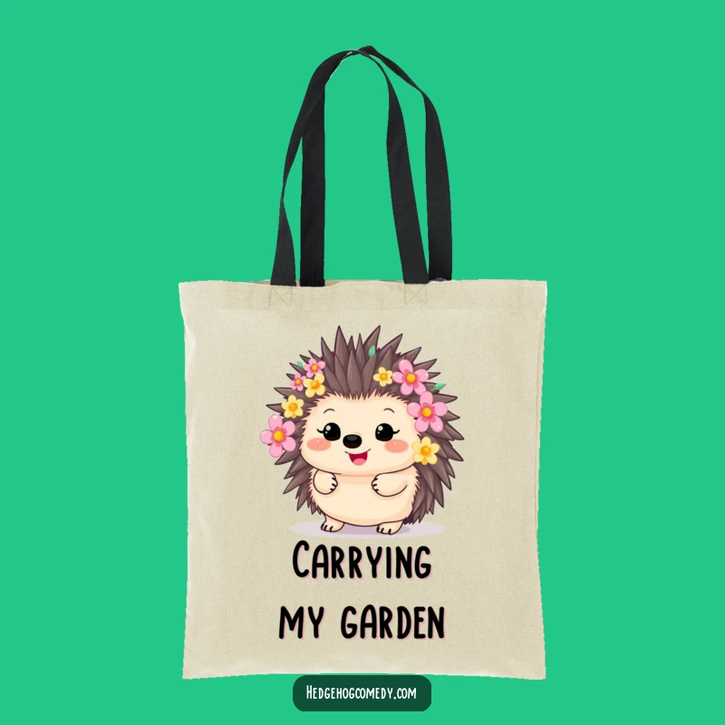 Funny Flower Hedgehog Tote Bag: Kawaii Animal Carryall, A Hilarious Gift for Gardeners