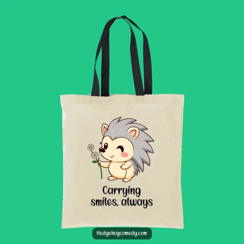 Funny Hedgehog Tote Bag: Cute Flower Offering Hedgehog - Practical & Funny Gift