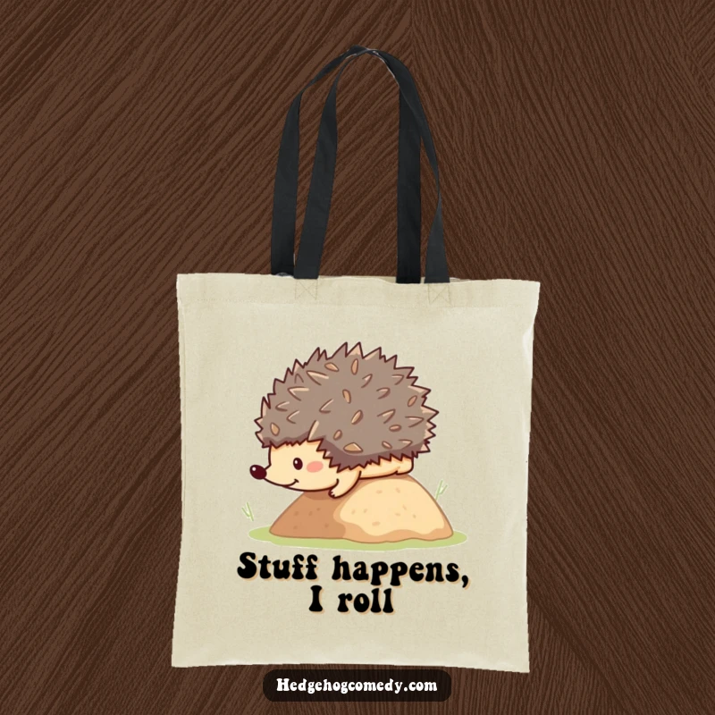 Funny cute kawaii hedgehog rolling down a hill, ideal funny gift for shoppers and animal lovers.